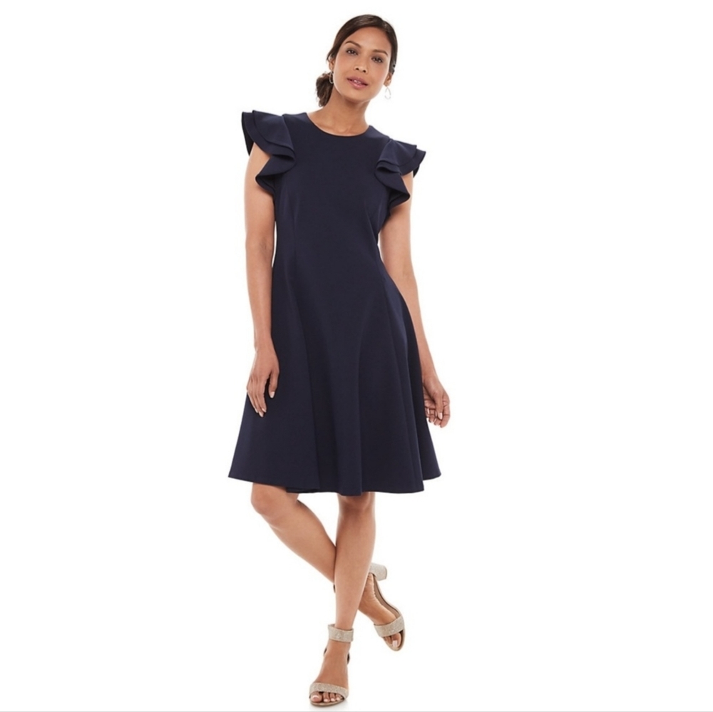 NWT • chaps fluttersleeve dress | blue, size 10